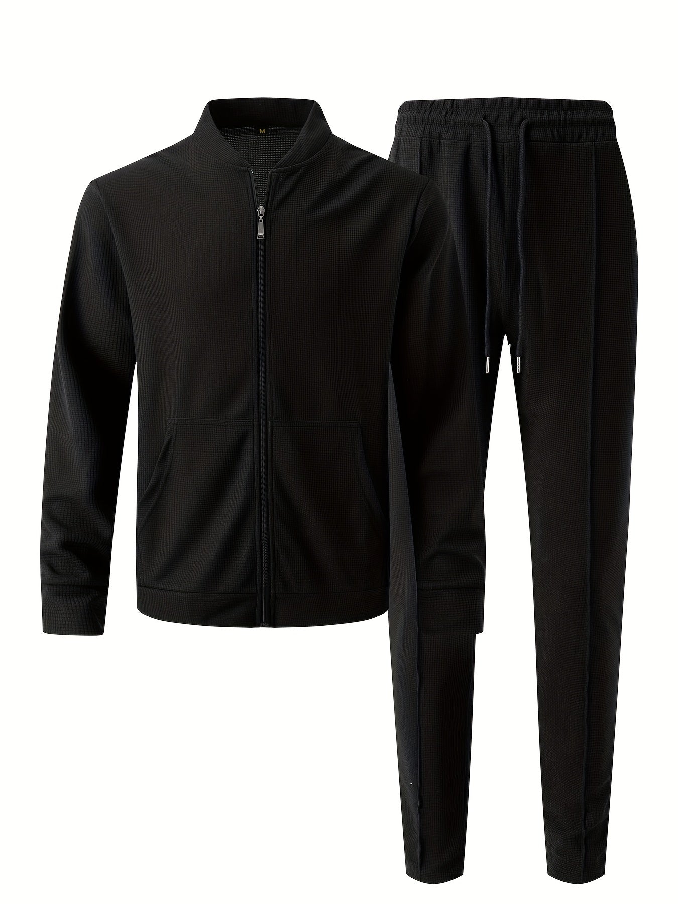 Baseball Collar Jacket and Pants Set in Waffle Fabric