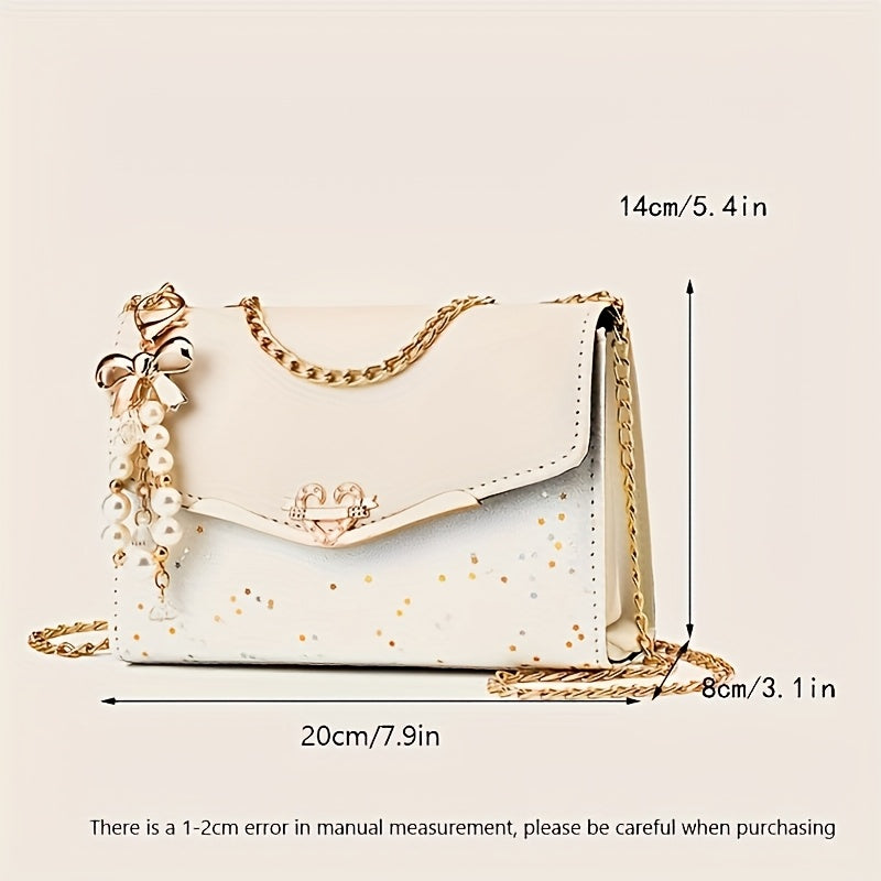 This bag is available in khaki, beige, black, and blue colors. A stylish bohemian beige PU crossbody bag with tassel charm - urban-style flap shoulder bag featuring a metal chain strap, lightweight and portable, ideal for sho