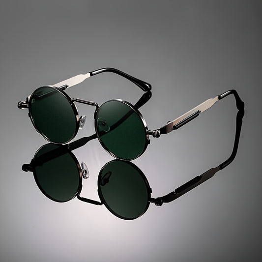 Vintage Round Frame Punk Style Metal Frame Glasses for Men & Women - Stylish Retro Design with Black Tinted Lenses, Durable PC Material, Perfect for Birthday Gifts, Photography Props & Fashion Accessories, Vintage Glasses