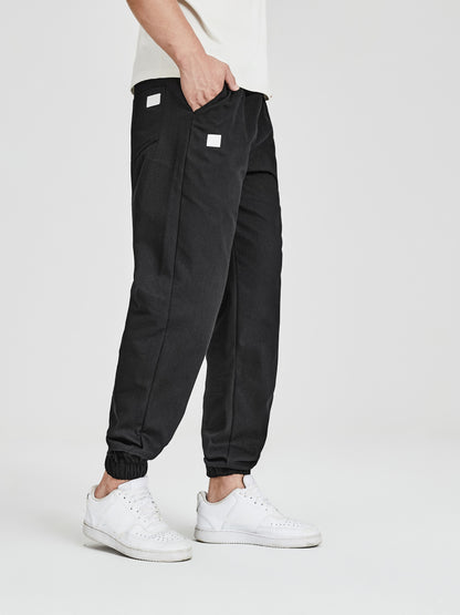 Men's Solid Color Drawstring Cargo Pants - Casual, Loose Fit with Multiple Pockets, Machine Washable