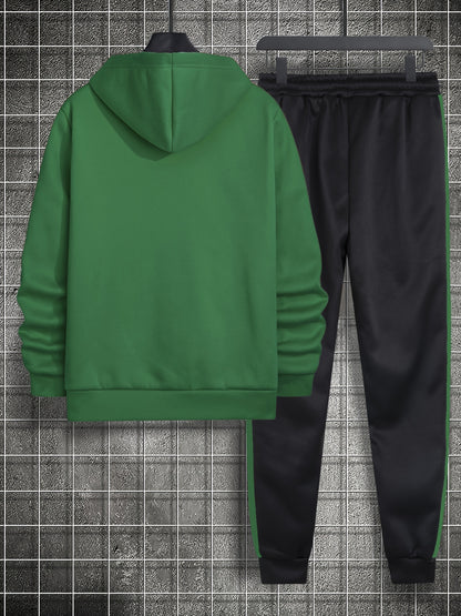 Classic Men's Athletic 2Pcs Tracksuit Set Casual Full-Zip Sweatsuits Long Sleeve Hoodie And Jogging Pants Set For Gym Workout Running