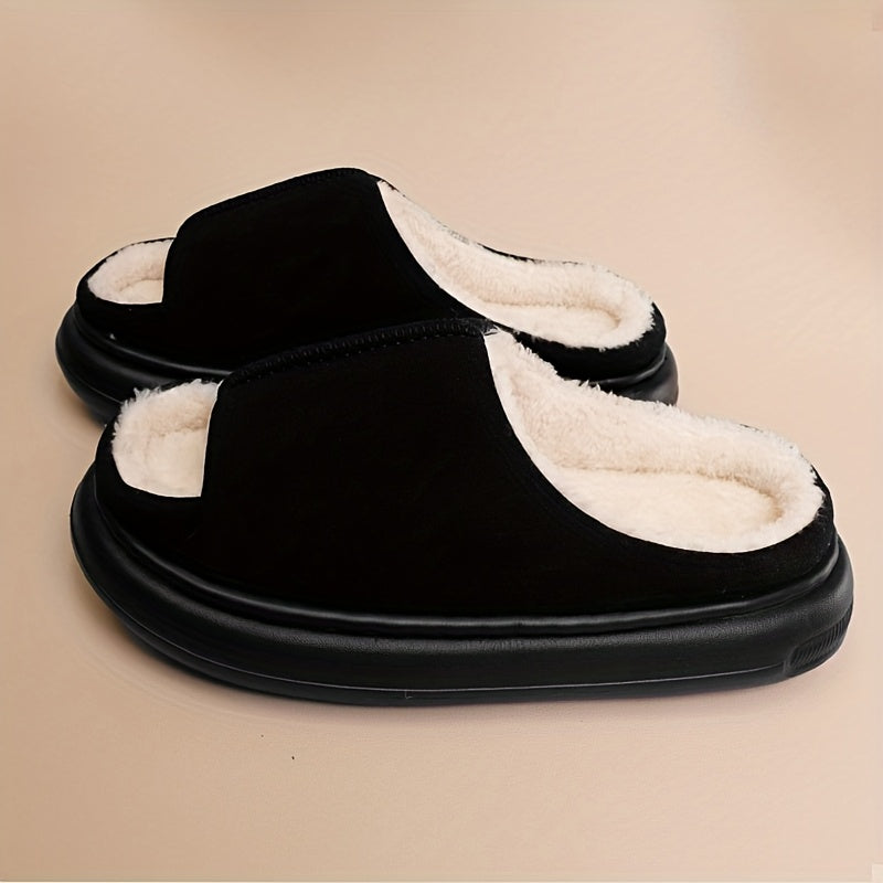 Women's Plush Slip-On House Shoes - Soft Open-Toe Indoor Slippers, Non-Slip Cushioned EVA Sole, All-Season Cozy Lounge Footwear Black/Gray/Beige/Pink/White - Elegant Home Decor Gift for Women, Simple Design, Durable Sole