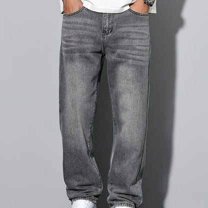 Men'S Casual Loose Fit Denim Jeans, 88.5% Cotton 8.5% Polyester 3% Rayon, All-Season Solid Color Washed Fabric, Regular Length, Non-Stretch Woven Denim Pants