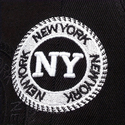 NY Logo Baseball Cap - Black & White Snapback Hat with "NEW YORK NY" Embroidery, Lightweight Polyester, Ideal for Outdoor Sports & Casual Wear, Casual Wear Cap|Logo Embroidered Cap|Machine Washable