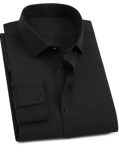 Men's Classic Solid Color Long Sleeve Dress Shirt - Regular Fit Point Collar, Non-Stretch Fabric for Office, Business & Casual Wear, All-Season Versatile Wardrobe Staple, Everyday Comfort, Sleek Appearance, Easycare Material