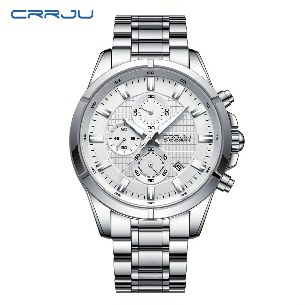 CRRJU Men's Watch Fashion Luxury Multifunctional Stainless Steel Quartz Watch