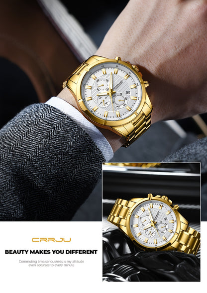 CRRJU Men's Watch Fashion Luxury Multifunctional Stainless Steel Quartz Watch