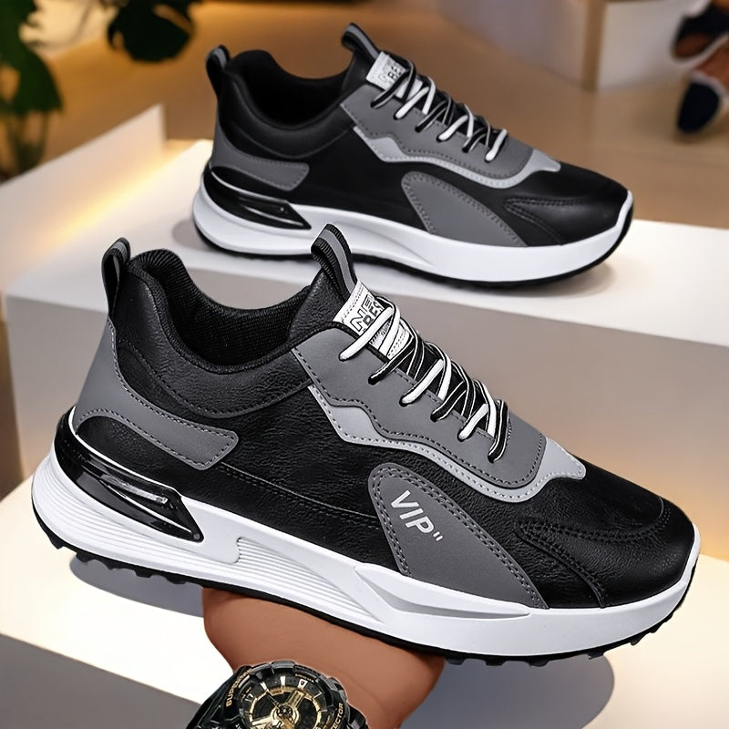 Men'S Casual Sneakers - Low Top, Lace-Up, All-Season Athletic Shoes with "VIP" Patch, White & Gray, Stylish Running & Hiking Boots, Casual Footwear | Modern Casual Sneakers | Durable Footwear