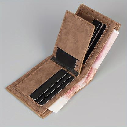 Men's PU Leather Short Wallet With Interlayer Coin Purse Multiple Card Slots Purse Large Capacity Card Cash Holder, Great Gift For Men