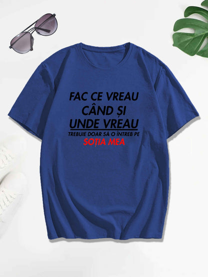 Men's Romanian Quote Short Sleeve T-Shirt - "Face Ce Vreau Cand Si Under Breath" Print, Lightweight Polyester, Casual Summer Top, Round Neck, Machine Washable, Machine Washable Tee | Bold Text Tee | Lightweight Material