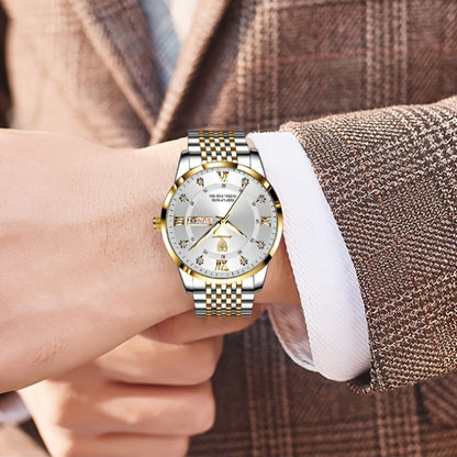 POEDAGAR Classic Men'S Stainless Steel Quartz Watch, IPX8 Luminous Weekly Calendar Watch for Men, Perfect Gift Option, Suitable for Women