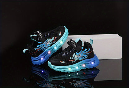 2025 New Youngsters' LED Light-Up Sneakers - Sparkling Cartoon Dad Shoes for Boys & Girls, Closure, Breathable Fabric Upper & Durable PVC Sole, All-Season Casual Wear, Kid Shoes, Everyday Youngsters'S Footwear, Fun Youngsters