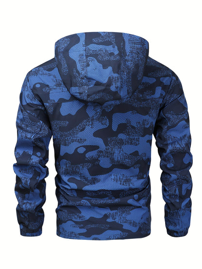 Men'S Lightweight Climbing Hooded Jacket - Quick-Dry Windproof Outdoor Sports Coat with Camouflage Pattern, Spring/Fall Casual & Training Wear, Regular Fit for Hiking, Running, Gym, Hiking Apparel, Durable Fabric