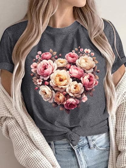 Summer Women'S Front Printed Short-Sleeved T-Shirt, Comfortable And Breathable Fabric, Casual And Sporty Style, Suitable for Spring And Summer