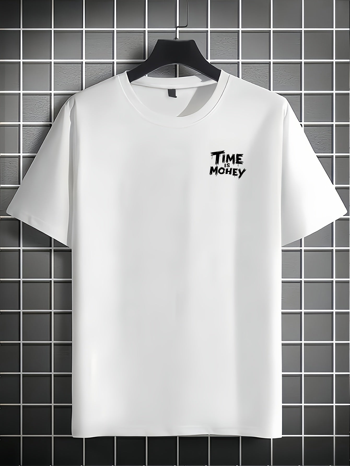 Men'S Casual Short Sleeve T-Shirt with "Time is Money" Clock & Stack of Cash Graphic - Lightweight Polyester, Loose Fit, Round Neck, Perfect for Spring & Summer Outdoor Wear, Relaxed Fit Shirt | Bold Graphic Tee | Glossy Text