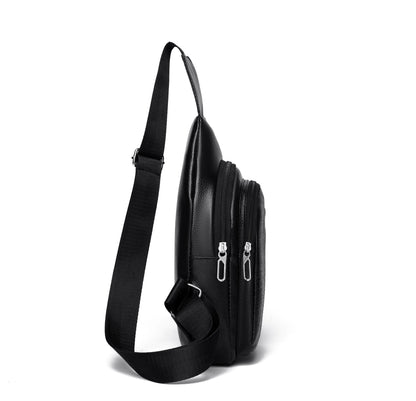 Men's Stylish Black PU Leather Sling Bag - Large Capacity Lightweight Crossbody Chest Pack with Embossed Design & External Earphone Hole for Casual Outings, Crossbody Bag