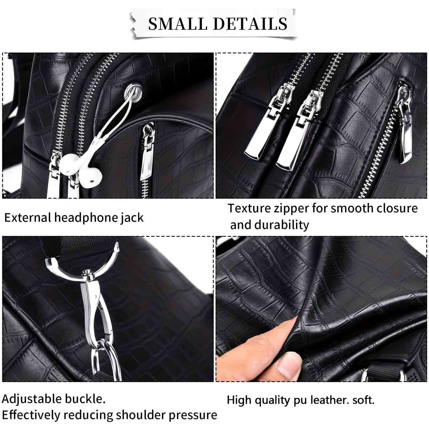 HUABUPS Men'S Black Crossbody Bag with USB Charging Port, Adjustable Strap & Multiple Compartments - Durable Business Travel Sling Bag for Daily Commute, Work, and Travel, Travel Backpack, Work Essentials Carrier, Textured Fi
