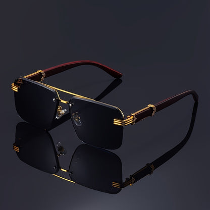 Luxury Frameless Fashion Glasses for Men and Women, Imitation Wood Grain Temple Tips, Perfect Choice, Versatile Comfortable, Popular Selection