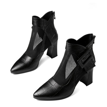 Women'S Pointed Toe Chunky Heel Pumps - Breathable Mesh Back Zipper Closure, Synthetic Cover Upper & Rubber Sole, Black Summer Casual Formal Dress Shoes for Office, Weddings, Parties, High Heel Boots, Wedding Guest Shoes, Cri