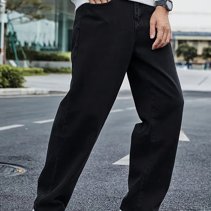 Men's Loose Fit Light Blue Denim Jeans - Straight Leg, Slant Pockets, Non-Stretch Cotton Blend, Casual Street Style for All Seasons