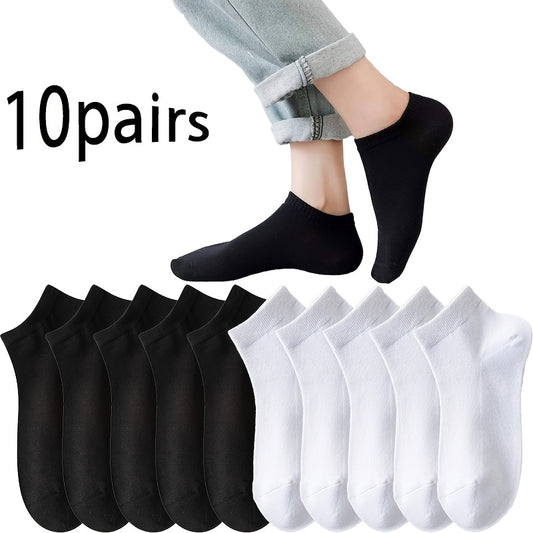 Black and White 10/30 Pairs of Socks - WQ - Unisex Simple Solid Color Versatile Short Socks for Spring and Summer