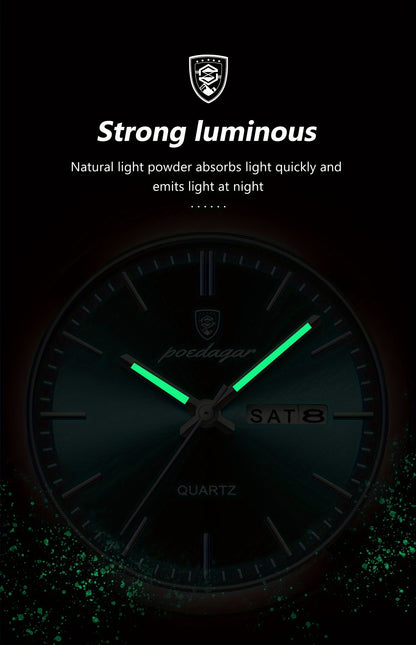 POEDAGAR New Men's Stainless Steel Quartz Wristwatch, Luminous Calendar Men's Watch, Ideal Choice For Gifts