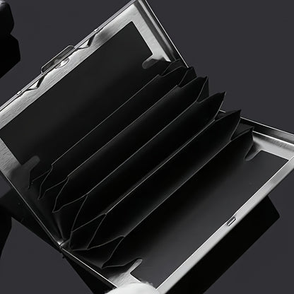 Premium Stainless Steel RFID Blocking Card Holder for Men – Sleek Black Metal Wallet with Multiple Compartments, Perfect Father’s Day Gift for Dad, Secure Card Storage | Polished Finish | Metallic Construction