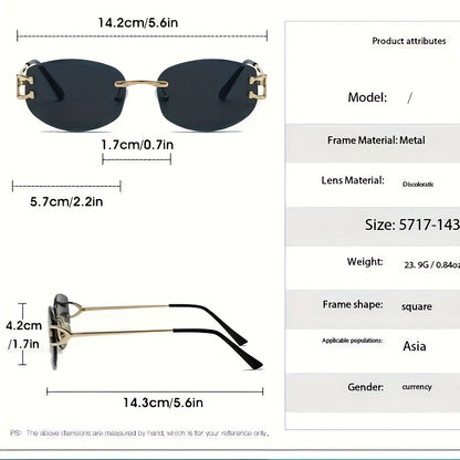 Photochromic frameless fashion glasses European and American fashionable for men and women using metal eyeglass hinges PC lenses ladies and gentlemen high-end personality glasses daily trendy versatile holiday party street ph