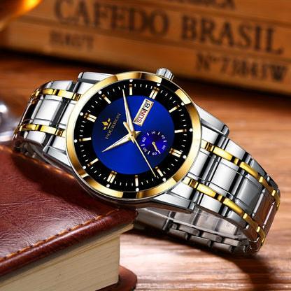 1 New Brand Men'S Luxury Automatic Quartz Watch with Stainless Steel Strap, Blue Dial, Date Display, and Luminous Hands - Waterproof, Stylish for Casual Attire, Perfect Gift for Holidays and Birthdays, Casual Wear Watch | Ele