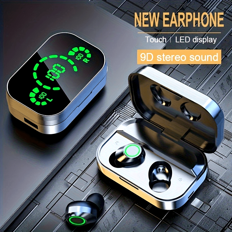 TWS Wireless Earbuds with LED Display, Noise Reduction, In-Ear Sports Gaming Headphones, Long Battery Life, High-Fidelity Sound, 2025 Model, Emergency Phone Charging Feature, 800mAh Lithium Battery, USB-C, for Android Phones,