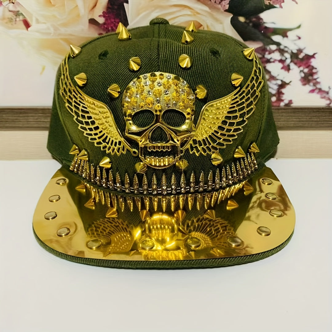 1pc Men'S Fashion Hip-Hop Street Dance Punk Baseball Cap, Lightweight Polyester, Non-Stretch Fabric, Street Style with Skull and Wings Design