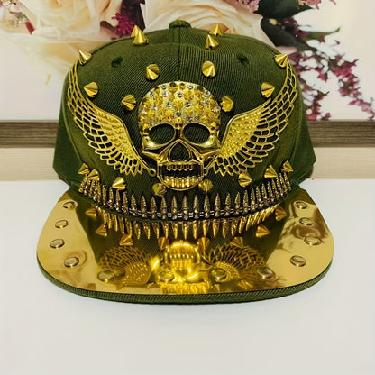 1pc Men'S Fashion Hip-Hop Street Dance Punk Baseball Cap, Lightweight Polyester, Non-Stretch Fabric, Street Style with Skull and Wings Design