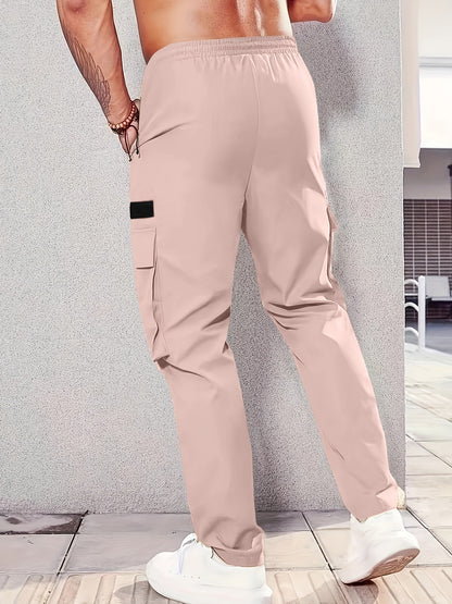 1pc Men'S Fashion Casual Cargo Pants, Solid Color Polyester Non-Stretch Fabric, All-Season Regular Fit with Multiple Pockets, Woven Straight-Leg Trousers for Sports and Leisure