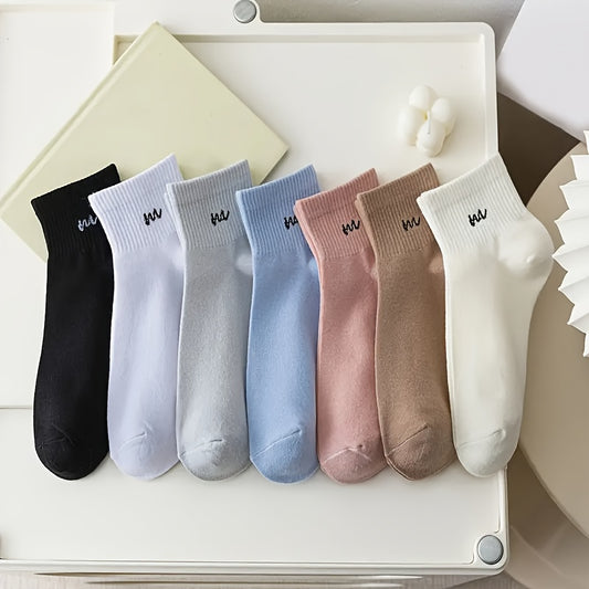 7 Pairs of Spring And Summer Casual Sports Socks, Breathable And Sweat-Absorbing, Simple And Versatile Women'S Ankle Socks.