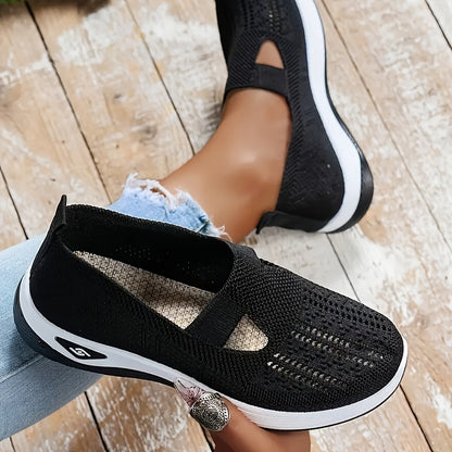 Women'S Breathable Knit Ballet Flats, Comfortable Fabric Walking Shoes, Round Toe, Rubber Sole, with Hand Washable for All-Season Wear