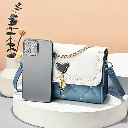 Fashion Crossbody Bag, Women's Embroidery Flap Purse, Chain Decor Shoulder Bag