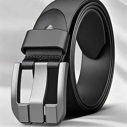 Men'S Genuine Leather Belt with Alloy Buckle - Elegant Black Design, Medium Width for Business & Casual Wear, Sweat-Resistant, Durable Alloy Buckle, Perfect for Waist Size, All-Season Use, Ideal for Jeans & Formal Attire, For