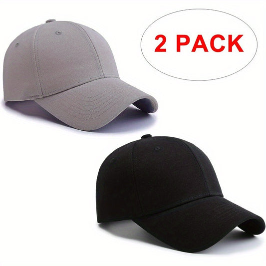 2 Pack Lightweight Baseball Caps for Men & Women - 100% Polyester Golf Dad Hats with 6-Panel Design, Breathable Unisex Casual Hats for Father’s Day, Golf, Sports & Outdoor Activities (Grey & Black), Father's Day Gift, Versa