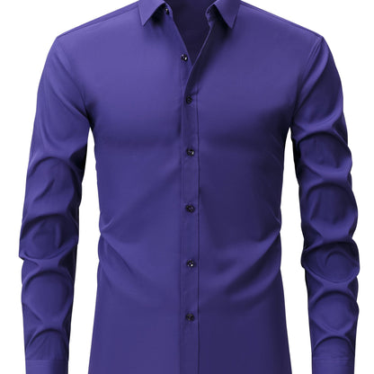 2025 New Men'S Business Slim-Fit Long-Sleeve Shirt, Wrinkle-Free, Elastic, And Smooth Fabric.