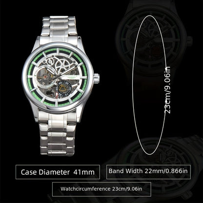 Men's Business Leisure Automatic Mechanical Watch, Stainless Steel with Blue Accents, Transparent Back, Date Display, Water-Resistant up to 10m, Ideal Gift, Business Watch | Mechanical Aesthetic | Stainless Steel Band