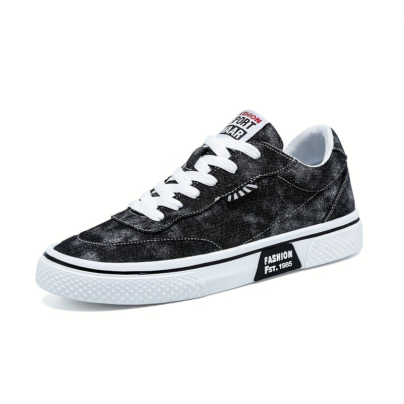 Men's All-Season Sneakers - Lace-Up Low-Top Shoes with Non-Slip PVC Sole, Breathable Fabric Upper - Cushioned Insole for Gym, Running, Everyday - Classic Round Toe - All-Season Casual Shoes for Men, Gym Footwear, Modern Canva