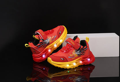 2025 New Youngsters' LED Light-Up Sneakers - Sparkling Cartoon Dad Shoes for Boys & Girls, Closure, Breathable Fabric Upper & Durable PVC Sole, All-Season Casual Wear, Kid Shoes, Everyday Youngsters'S Footwear, Fun Youngsters