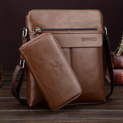 2pcs/set Men's Simple Business Shoulder Bag Crossbody Bag Portable Zipper Clutch Bag Gift For Men Father's Day Gift