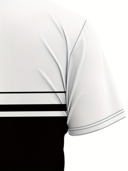 Men'S Casual "Milano Italia" Graphic Tee & Shorts Set - Black & White, Breathable Summer Outfit with Drawstring Waist, Comfortable for Casual Attire, Casual Attire|Italianinspired Design|Stretchy Fabric