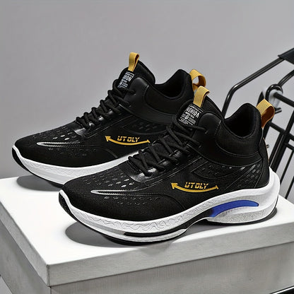 Men'S High-Top Lace-Up Athletic Sneakers - Breathable Fabric, PVC Sole, EVA Insole, Stylish Blue & White Design for Casual and Outdoor Activities, Everyday Sneakers | Sporty Casual Shoes | Durable PVC Sole