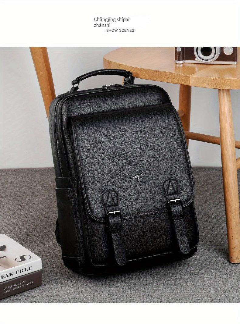 Stylish Men's Backpack - Multifunctional, Large Capacity for 39.62cm Laptop, Business & Travel Ready, Durable PU Material