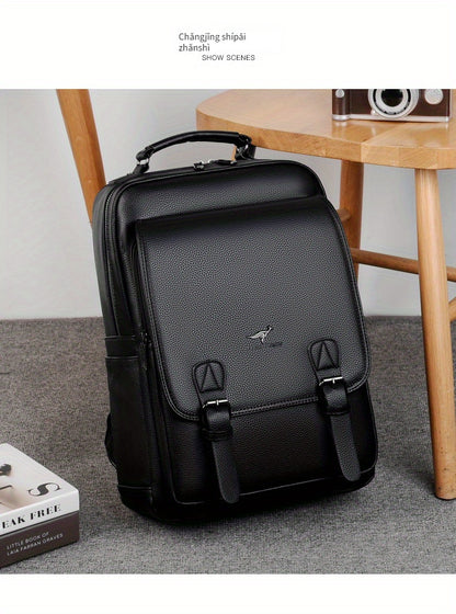 Stylish Men's Backpack - Multifunctional, Large Capacity for 39.62cm Laptop, Business & Travel Ready, Durable PU Material