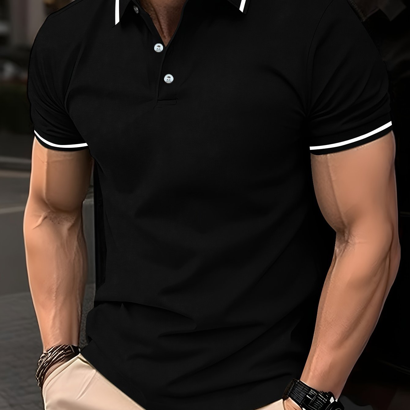 Pearson OBM Men'S Classic Breathable Knit Polyester Polo Shirt - Casual Style, Solid Color, Regular Fit with Slight Stretch, Summer Collared Top with Button Detail