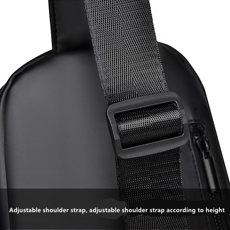Men'S Casual Chest Bag, Faux Leather, Single Shoulder Bag, Zipper Closure, Uncharged, with Sewing Thread, Non-textile Weaving Method, No Printing, 100cm Shoulder Strap Length, for Daily Commute