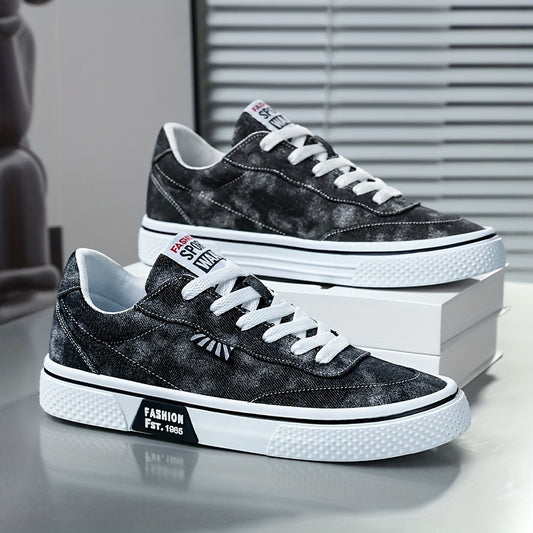 Men's All-Season Sneakers - Lace-Up Low-Top Shoes with Non-Slip PVC Sole, Breathable Fabric Upper - Cushioned Insole for Gym, Running, Everyday - Classic Round Toe - All-Season Casual Shoes for Men, Gym Footwear, Modern Canva